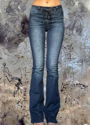 Джинси кльош середня посадка буткат bootcut завʼязки шнуровка cowgirl y2k alt