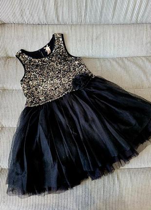 6 лет next праздничное платье черная с золотыми пайетками фатиновое, платье