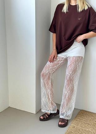 Гипюровые молочные брюки с шортиками, женские брюки из гипюра на лето, брюки гипюр, 318