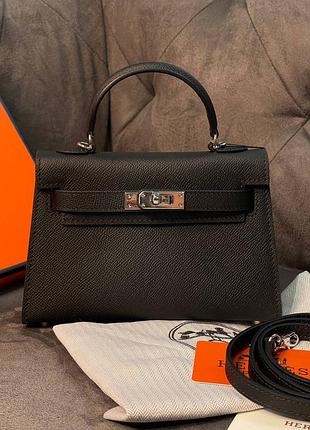 Сумка чорна срібло фурнітура kelly mini 19 cm