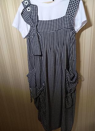 Шикарний літній комплект виробник туреччина- сарафан + футболка 54 розміру .