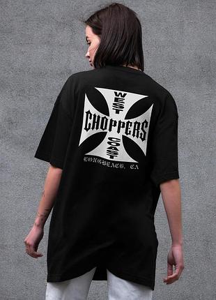 Женская оверсайз футболка с принтом choppers черная летняя легкая