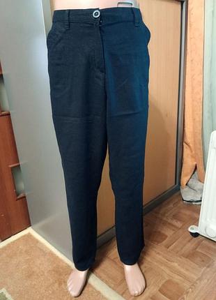 Синие летние брюки, в составе лен, размер 16 - l - 50