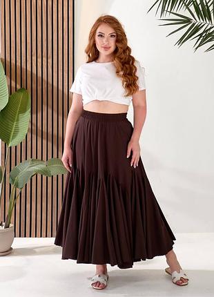 Непревзойденная объемная юбка длинная макси летняя пышная на резинке черная шоколадная коричневая