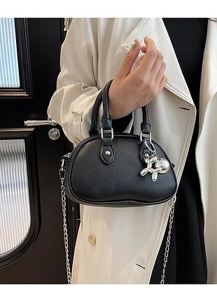 Женская черная мини сумка кросс боди из экокожи с плечевым ремнем