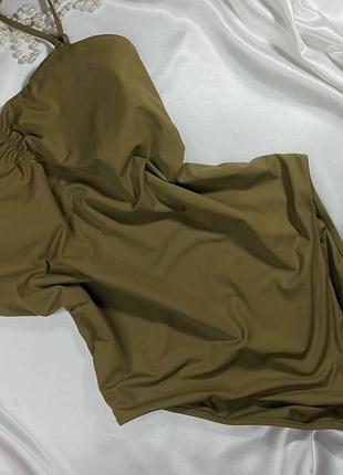 Uk 14-16 суцільний купальник бандо без бретель оливкового кольору primark2 фото