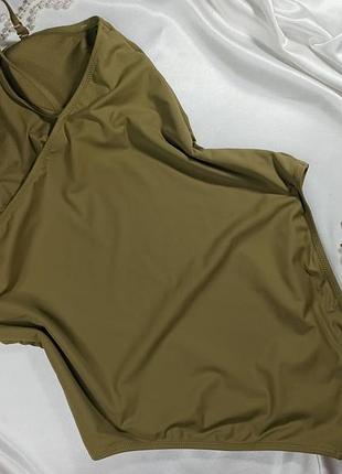 Uk 14-16 суцільний купальник бандо без бретель оливкового кольору primark5 фото