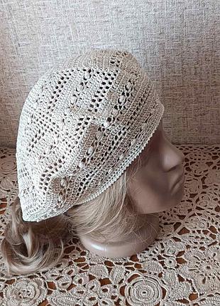 Летний бежевый берет из хлопка