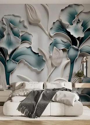 Фотошпалери 3д сині квіти