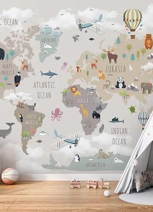 Фотошпалери карта світу з тваринами