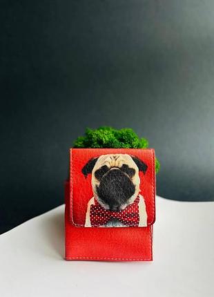 Кошелек  кожа портмоне принт мопс