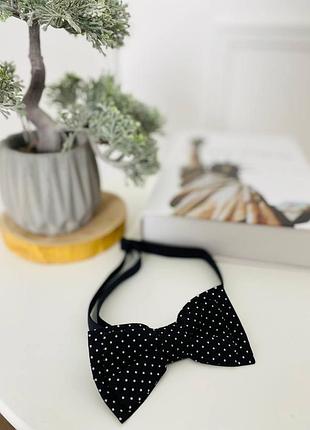 Бабочка ,галстук - бабочка двухслойная италия ткань черная в горошек