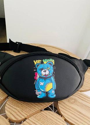 Топ качество ! бананка , сумка на пояс  поясная сумка с принтом медведь