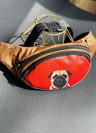 Топ качество ! бананка , сумка на пояс  поясная сумка ,барыжка барсетка с принтом мопс