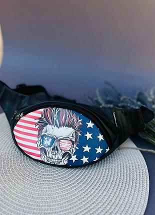 Топ качество ! бананка череп, сумка на пояс  поясная сумка с принтом