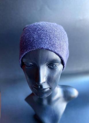 3 в 1 шапка  ангора круглая ,бинни , с подворотом синяя