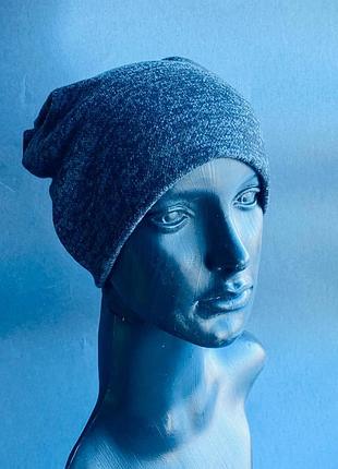 3 в 1 шапка  ангора круглая ,бинни , с подворотом черная