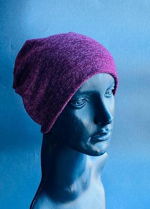 3 в 1 шапка  ангора круглая ,бинни , с подворотом бордо