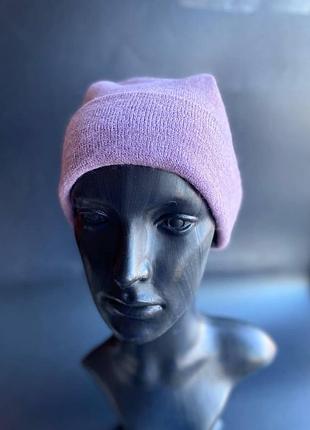 1й шапка 3 в 1 ангора круглая ,бинни , с подворотом лилловая