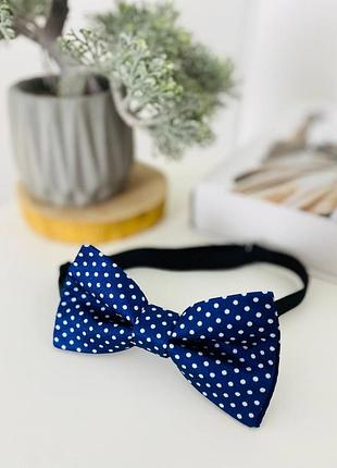 Бабочка ,галстук - бабочка двухслойная италия ткань синяя в горошек