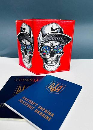 Обложка на паспорт - книжку кожа , загранпаспорт, загран паспорт венный билет череп