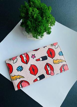 Кошелек ,портмоне,кожа с принтом принт  губы