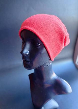3 в 1 шапка  ангора круглая ,бинни , с подворотом красная