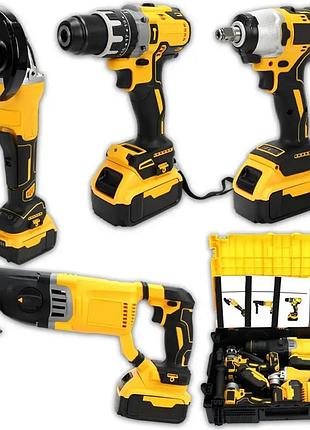 Набір електроінструментів на акумуляторах 4 в 1 шуруповерт гайковерт перфоратор болгарка