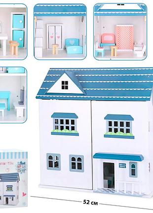 Дерев'яний іграшковий будиночок, 2 поверхи, меблі, 52-55-28см