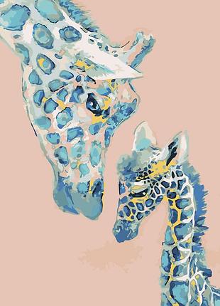 Картина за номерами strateg преміум маленький жираф з мамою з лаком розміром 40х50 см sy6024