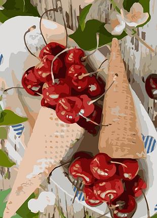 Картина за номерами strateg преміум ріжки з вишнями з лаком розміром 40х50 см va-3668