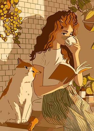 Картина за номерами strateg преміум відпочинок з котиком розміром 40х50 см (gs889)