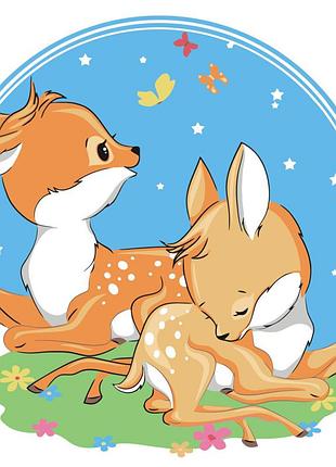 Картина за номерами strateg преміум сімейство оленят з лаком розміром 30х30 см es038