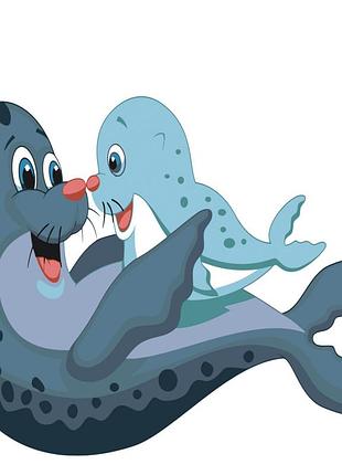 Картина за номерами strateg преміум морські котики з лаком розміром 30х30 см es069