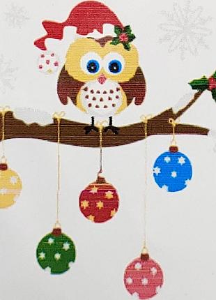 Картина за номерами strateg  сова на дереві з новорічними шарами розміром 20х20 см (hh6330)