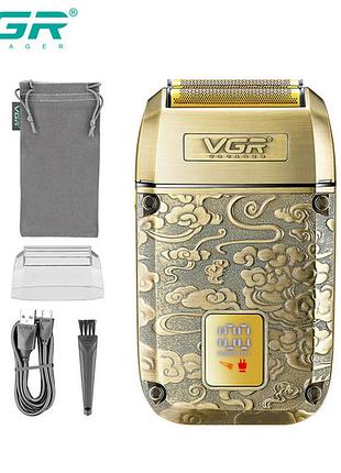 Електробритва vgr v-336 шейвер, потрійне лезо, led display, металева