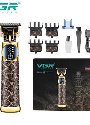 Тример vgr v-942 brown, 4 насадки, led display