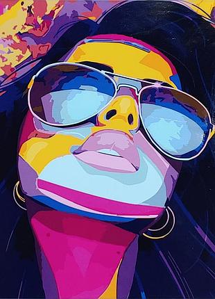 Картина за номерами strateg преміум поп-арт в окулярах з лаком розміром 40х50 см (sy6912)