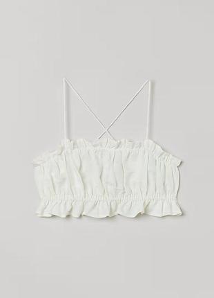 Укорочений жіночий білий топ із суміші льону та бавовни h&m - l