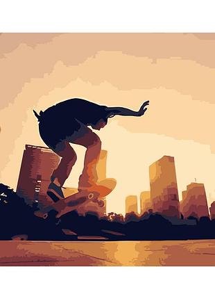Картина за номерами strateg преміум паркур на фону міста розміром 40х50 см (dy112)