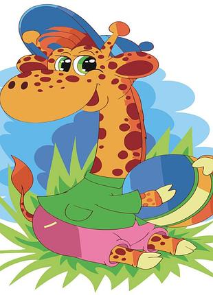 Картина за номерами strateg преміум жираф у кепочці з лаком розміром 30х30 см es059