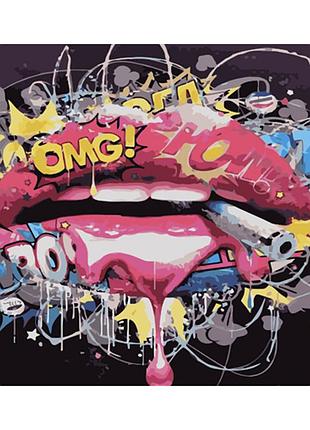 Картина за номерами strateg преміум поп-арт губи з лаком та з рівнем розміром 40х50 см (gs1532)