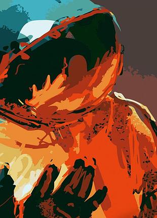 Картина за номерами strateg преміум космонавт абстракція розміром 40х50 см (dy309)