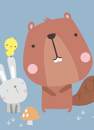 Картина за номерами strateg преміум бобер з вухастиком з лаком та з рівнем розміром 30х30 см (es-0851)