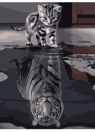 Картина за номерами strateg преміум кіт і тигр з лаком розміром 40х50 см va-0500