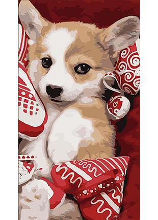 Картина за номерами strateg песик  з м'якими сердечками розміром 50х25 см (ww234)