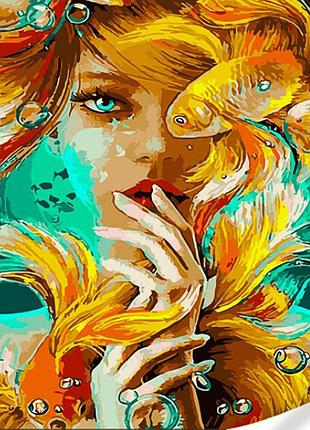 Картина за номерами strateg золота рибка на кольоровому фоні розміром 40х50 (gs1594)