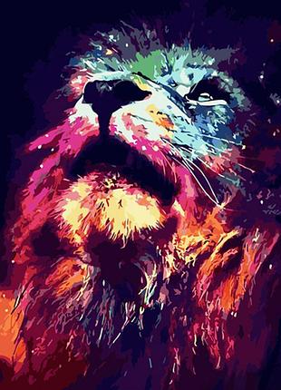Картина за номерами strateg преміум яскравий лев розміром 40х50 см (gs936)
