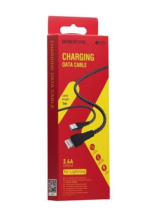 Кабель usb borofone bx39 beneficial lightning колір чорно-червоний