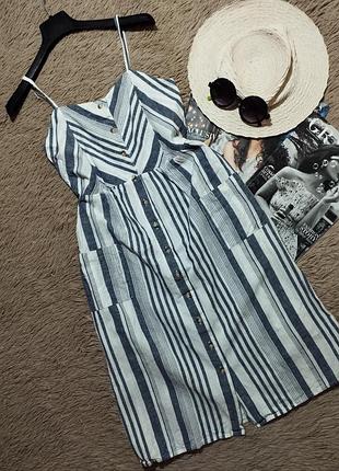 Красивое полосканное платье миди на пуговицах/платье/ сарафан